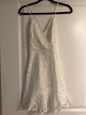 Showpo White Lace Mini Dress with Spaghetti Straps